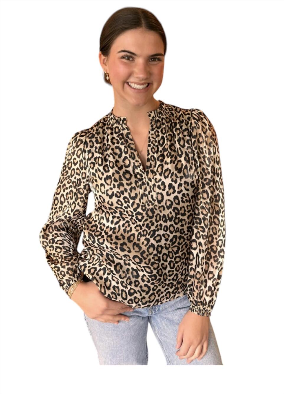 NEW CURRENT AIR ruffled split neck longsleeves top in beige